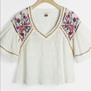 Anthropologie Embroidered White Blouse
